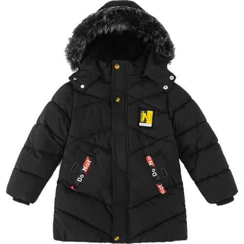 Fashionable winter new boys' thickened down jacket baby handsome medium long letter printed cotto n jacket coat