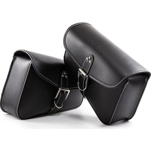Motorcycle Saddlebags Side Tool Bag PU Leather Luggage Saddle Bag Pouch Black Universal