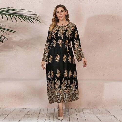 Muslim Abaya Women Dresses Dubai Kaftan Caftan Indian Dress Middle East Long Sleeve Floral Print Elegant Lady Plus Size 2021 New