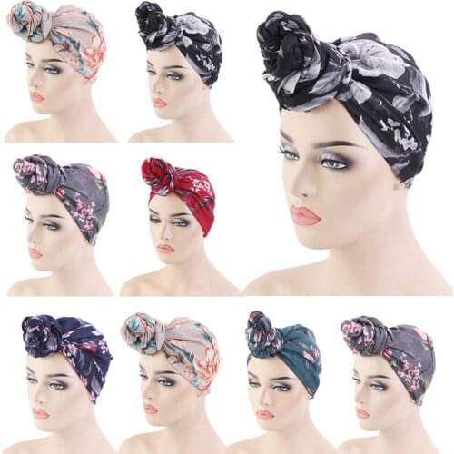 Muslim Women Long Hijab Voile Turban Head Wrap Scarf Print Knot Twist Cap Hair Loss Cover Scarves Hat Islamic Headscarf 180*70cm