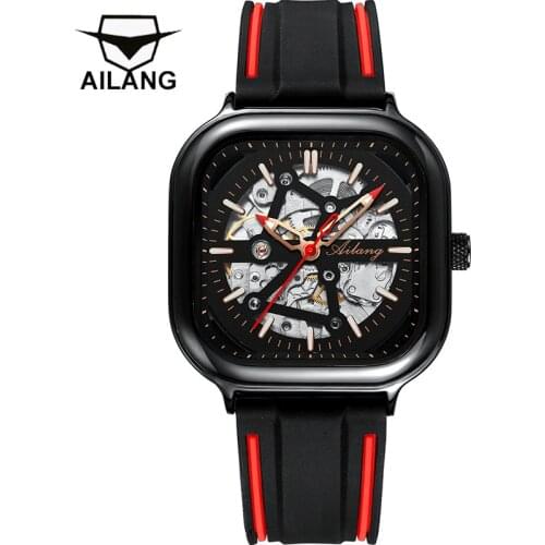 AILANG Mens Watch Automatic Metal Hollow Square Watch Luminous Waterproof Stainless Steel Business Formal Luxury Mens Watch