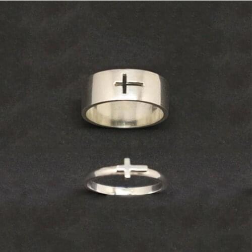 MKENDN Cross Couple Rings For Men Women Promise Arrow Lotus Om Pyramid King and Queen Crown Matching Rings Baptism Easter Gift