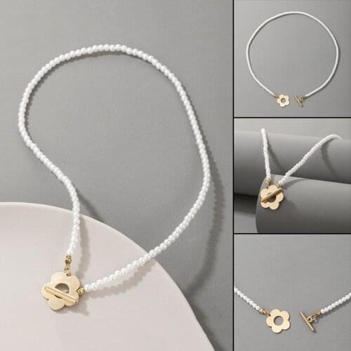 New Ladies Flower Pendant Necklace Pearl Chain Single Layer Vintage Choker Necklace For Women Fashion Jewelry Gifts Цепь На Шею