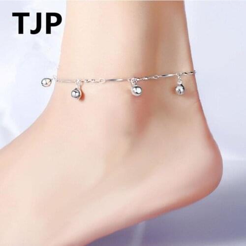 TJP Charm Bells Design Girl Party Bracelets Jewelry Fashion Silver 925 Women Anklets Jewelry Shiny Balls Lady Accessories Bijou