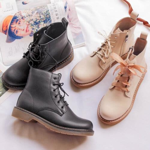 Autumn/winter 2020 Classic Martin Lolita Boots Plus Velvet Flats Lace-up Short Boots For Women Low Heel Female Martins Fashion