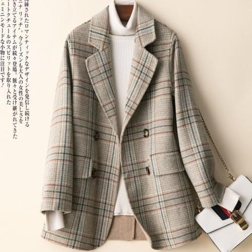Overcoat women 2020 new check small suit double cashmere coat womens medium long woolen coat popular high end