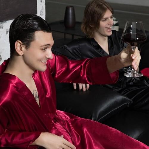 Plus Size Men Kimono Bathrobe Gown Sleepwear Embroidery Groom Groomsman Wedding Robe Casual Satin Long Sleeve Homewear Nightwear