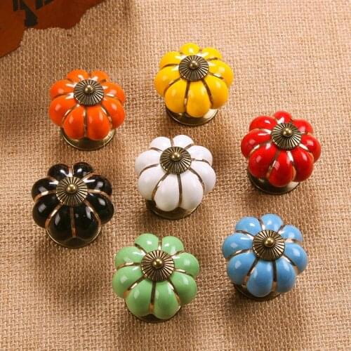 Vintage Furniture Handware Pumpkin Ceramic Door Knob Cabinet Knobs and Handles for Furniture Drawer Cupboard Kitchen Pull Handle