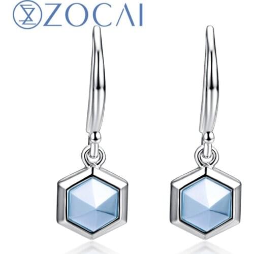 ZOCAI earrings New Arrival The Honeycomb Series Real 2.0 CT Blue Topaz Drop Earrings 18K White Gold JBE90225T
