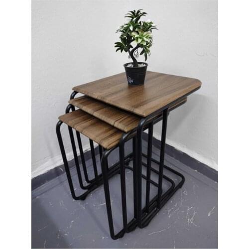 Modern Luxury Zigon 3'lü Wheel Mdf C Pattern Coffee table Dark Walnut coffe table