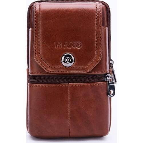 Genuine Leather Men Hook Belt Waist Shoulder Messenger Bags Purse Business Hip Bum Cell Phone Case Small Cross Body Fanny Pack