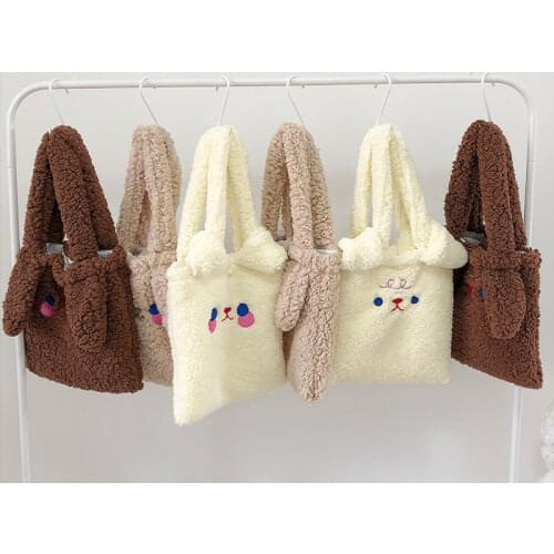 Cute Bear Women Plush Handbags Artificial Lamb Wool Ladies Shoulder Bags Winter Fashion Girls Student Small Furry Casual Tote
