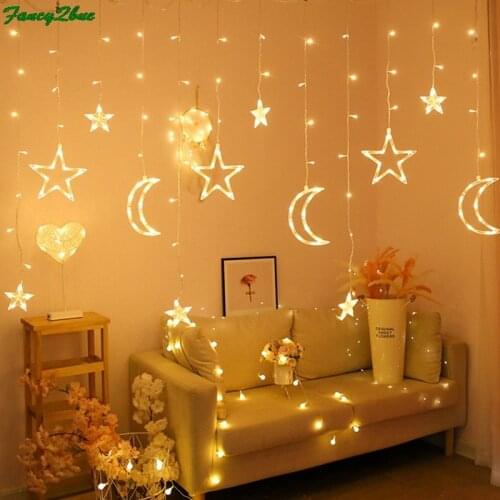 Moon Star Curtain Lights LED String Lights Christmas Lights Indoor For Holiday Wedding Party Decoration Lights