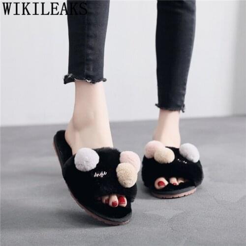 Dames plush slippers house shoes cute slippers flat fashion furry slippers home fur slides Korean style zapatos de mujer klapki