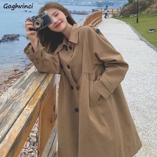 Trench Women Double Breasted Turn-down Collar Females Jackets Loose Elegant Fashion Casual Streetwear Fall Hot Sale French Style