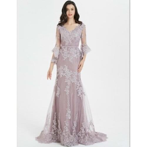 Evening clothes New lace pattern Long arm formal dress Red carpet mermaid Party floor snakes