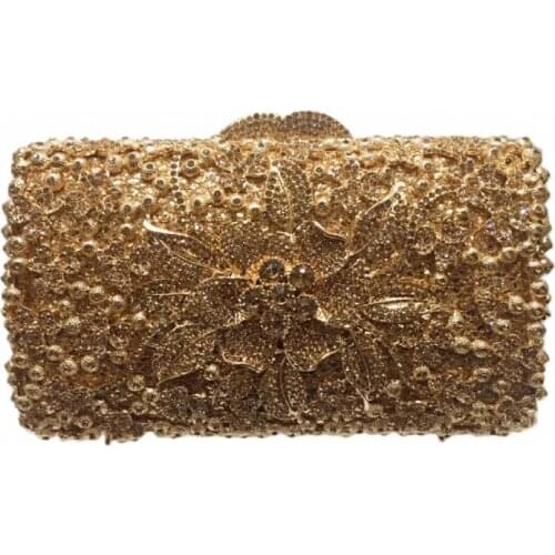 XIYUAN Elegant Women gold silver Crystal Clutch purse for wedding Evening Bags Flower Purses Bridal party Rhinestone Handbag
