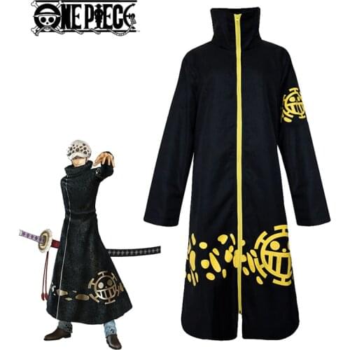 Eraspooky Japanese Anime One Piece Cosplay Trafalgar Law Cosplay Two Years Later Costume Adult Black Cloak Mens Halloween Coat