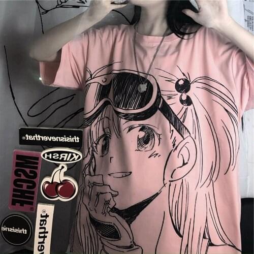 2021 Summer Harajuku Anime Womens T-shirt Cute Kawaii Tops Gentle Goth Punk Women Plus Sizes Aesthetic Clothing for Girls