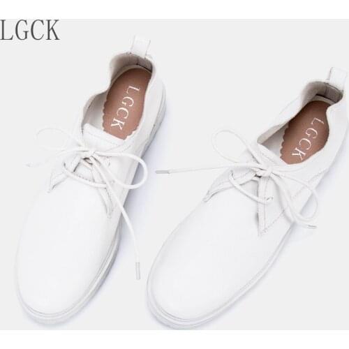 Size 34-43 Genuine Leather Women Shoes Emale Oxfords Loafers Anti Slip Moccasins Casual Zapatillas Mujer Lace Up New Shoes