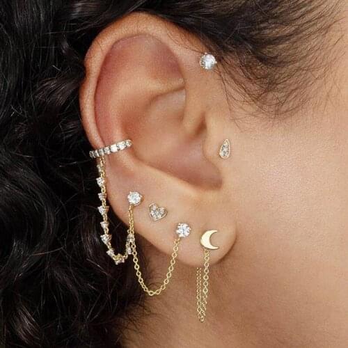 Godl Silver color 1 piece cuff delicate dainty chain earring for women 5A CZ link chain simple handcuffs link chain earring