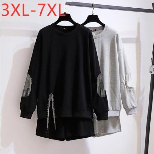 New Ladies Spring Autumn Plus Size Sports Sets For Women Large Loose Cotton T-shirt And Shorts Training Suit 3XL 4XL 5XL 6XL 7XL