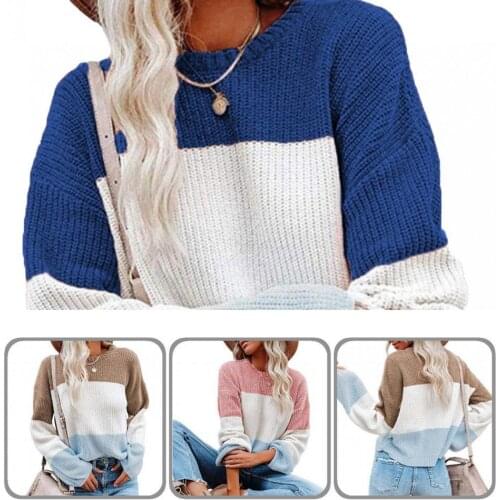 Autumn Sweater Color Contrast Trendy All Match Women Color Contrast Long Sleeve Autumn Sweater