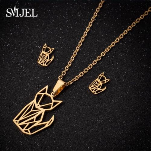 SMJEL Stainless Steel Womens Necklace Origami Love Cat Dog Leaf Geometric Earrings Necklaces Statement Jewelry Sets Girls Gift