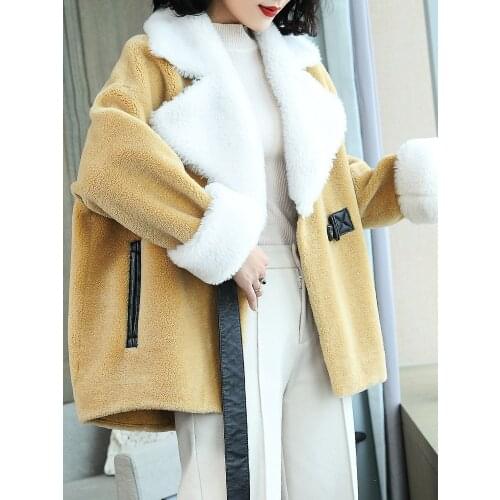 Shearling Sheep Real Fur Coat 2020 Autumn Winter Jacket Women 100% Wool Coats and Jackets Women Korean Outwear MY3608 s s