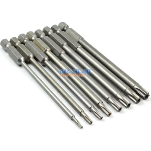 1 Set 8 Pieces Magnetic Torx Screwdriver Bit S2 Steel 1/4" Hex Shank 100mm Long