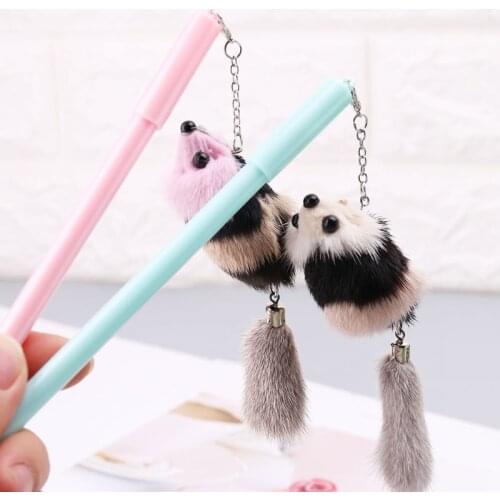 3pcs/set Kawaii Cartoon Mouse Plush Pendant Gel Pens Black Ink Signature Pens School Office Stationery Gift