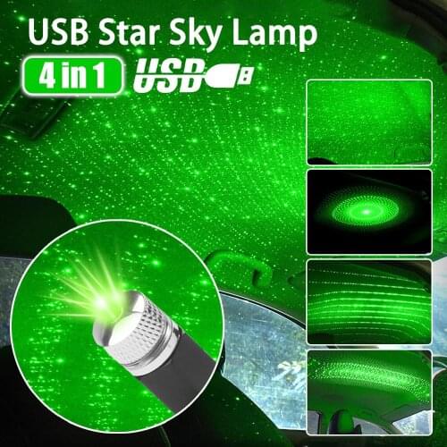 4 in 1 USB Car Roof Atmosphere Star Sky Lamp Ambient Star Light LED Projector Purple Night Light Multiple Lighting Effects