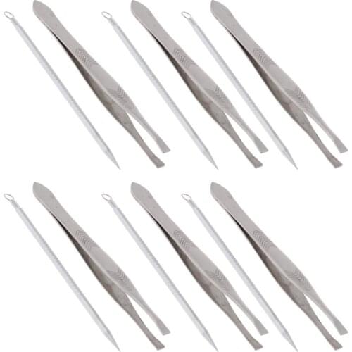 6 x Unisex Eyebrow Tweezer Nasal Hair Remover with Pimple Blemish Removal