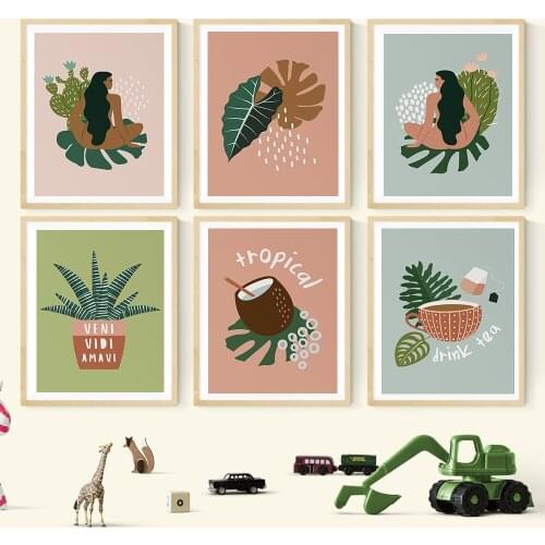 Abstract Botanical Tropical Cactus Wall Art Canvas Painting Female Body Naked Woman Feminist Minimalist Poster Print Home Decor