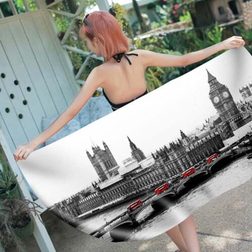 Free shipping Gift World Tourist Sights Fuji Mountain Temple Paris London Italy Scenery Print Spa Swim Bath Beach Towel Blanket