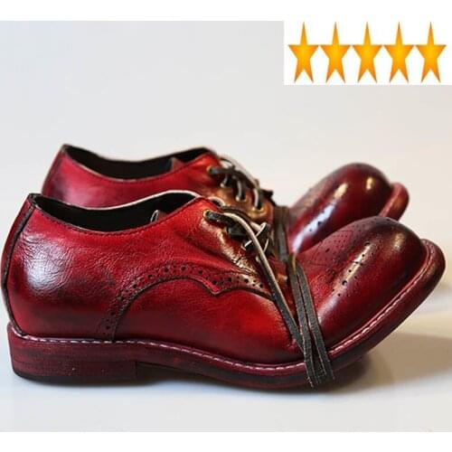 Brand Vintage Men Bullock 2021 Genuine Leather Cow Round Toe Work Safety Luxury Motorcycle Wing Tip Casual Shoes