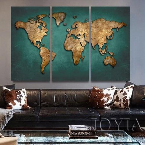 World Map Wall Painting Canvas Art Large Abstract Maps Forum Dark Green Earth Plate Canvas Poster Print For Home Office No Frame