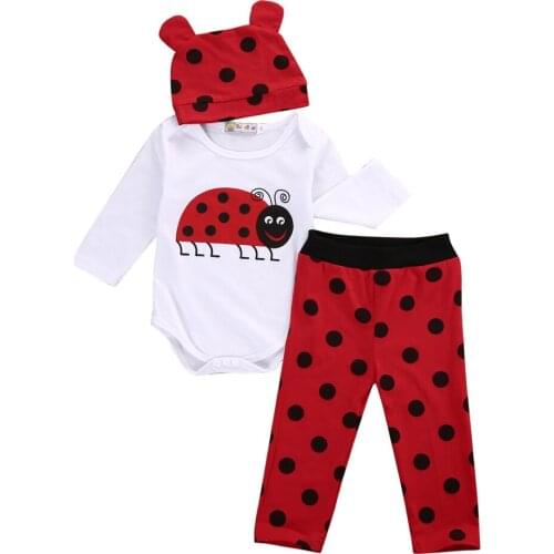 3Pcs Infant Baby Boy Girl Long Sleeve Cotton Rompers Tops Pants Hats Outfit Set Clothes
