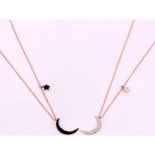 Black Full Diamond Moon and the Stars Short Rose Gold Necklace Fashion All-match Mud Diamond Clavicle Chain