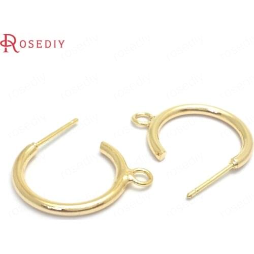 37651)10PCS Circle 19MM 24K Gold Color Brass Round Circle Earrings Loop Stud Earrings Pins Jewelry Making Supplies Diy Findings