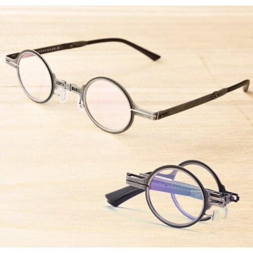 Retro Round Folding Eyeglasses Men Metal Reading Glasses Frame Women Presbyopia Glasses Multifocus Prescription Eyeglasses
