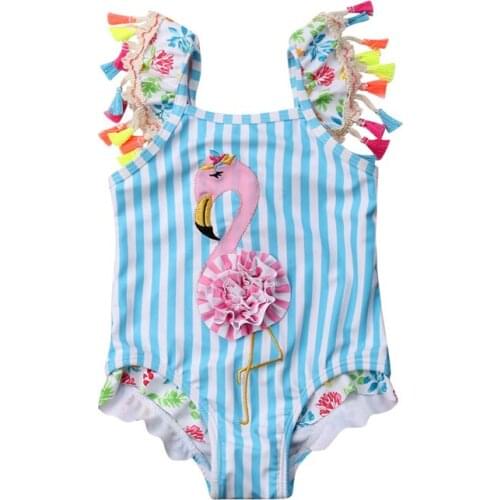2020 Summer new Infant Kids Baby Girls striped flamingo swimsuit one-piece Biki swimsuit swimsuit beachwear