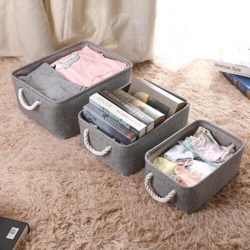 Linen Folding Fabric Storage Basket Kids Toys Storage Box Bins Clothes Storage Bag Organizer Holder with Handle Laundry Basket