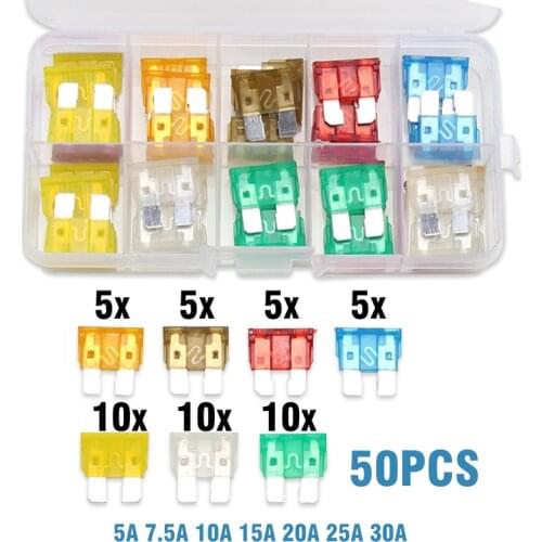 50PCS Auto Car Truck ATC Mini Blade Fuse 5A 7.5A 10A 15A 20A 25A 30A Mixed Set fuse box 12v estandar car fuse 3 amp