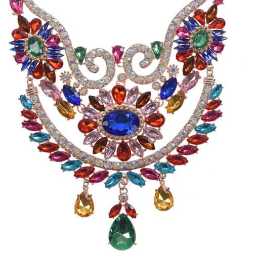 Fashion Statement Necklace Colorful Flower Boho Maxi Necklace Gem Chain Luxury Drop Brand Jewelry
