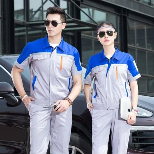 Men Workshop Wear Clothes Unisex Summer Short Sleeves Engineering Uniform Patchwork Jackets+ Pants Cleaner Work Wear 90