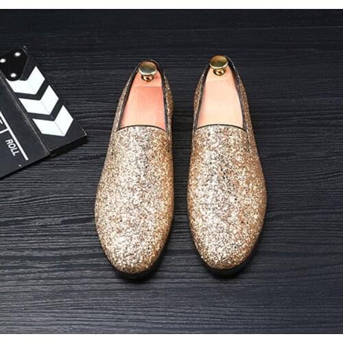 Glitter Mens Shoes Mens Luxury Loafers Mens Shoes British Style Silver Gold Trend Board Shoes Casual Shoes Mens Large Size