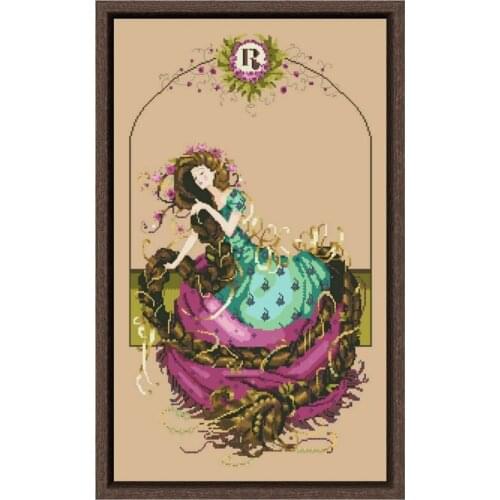 Long Hair Princess cross stitch kits fairy lady aida fabric 18ct 14ct 11ct flaxen linen cotton thread embroidery kits DIY craft