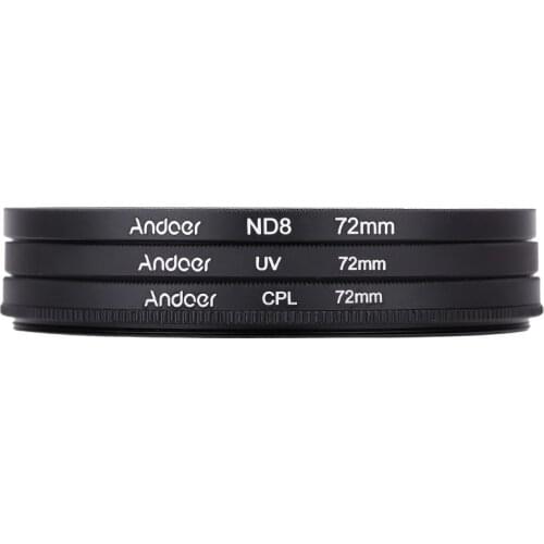 Andoer 72mm UV+CPL+ND8 Circular Filter Kit Circular Polarizer ND8 Neutral Density Filter for Nikon Canon Pentax Sony DSLR Camera
