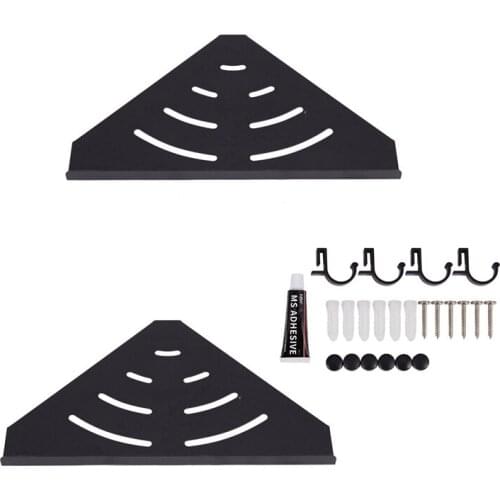 Wall Mounted Matt Black 2 Tier Shower Caddy Bathroom Corner Shelf Rack Shower Storage Triple-Cornered